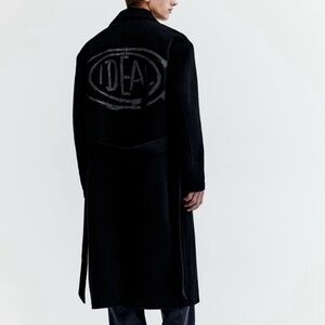 Hm Basquiat x ev tala loose fit wool tie belt coat